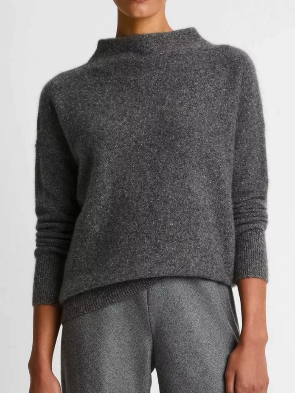 Vince Cashmere Funnel Neck Charcoal Gray Sweater